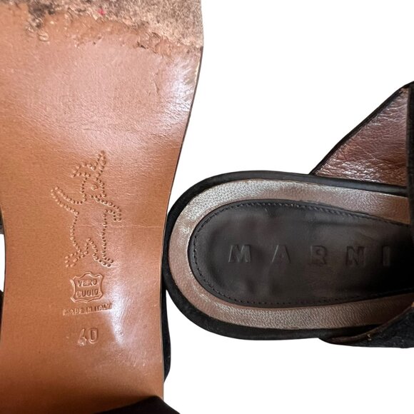 Marni high heel sandals black suede square toe IT 40 buckles grommets platform - Picture 12 of 12